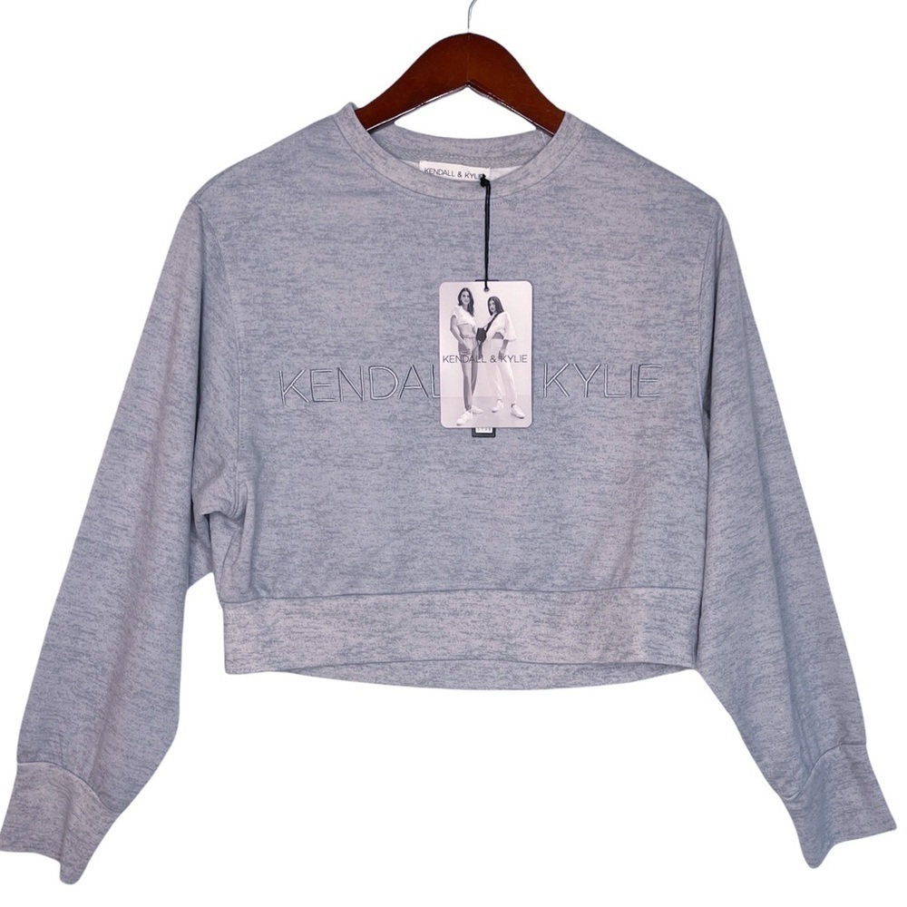Kendall & Kylie Nwt Cropped Logo Sweatshirt Size Large In Heather Gray